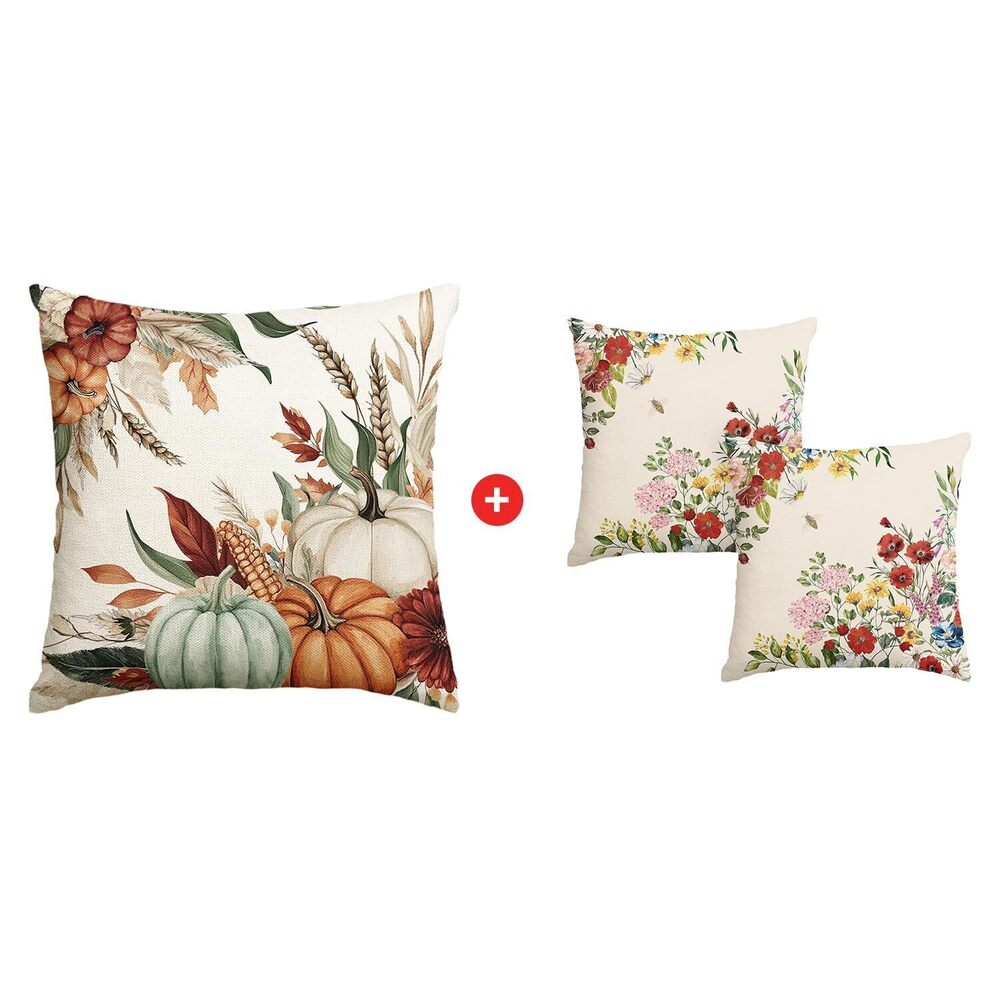 3815 Fall Pumpkin Leaves Wheat Corn Pillow Covers,18 x 18 Inch Seasonal